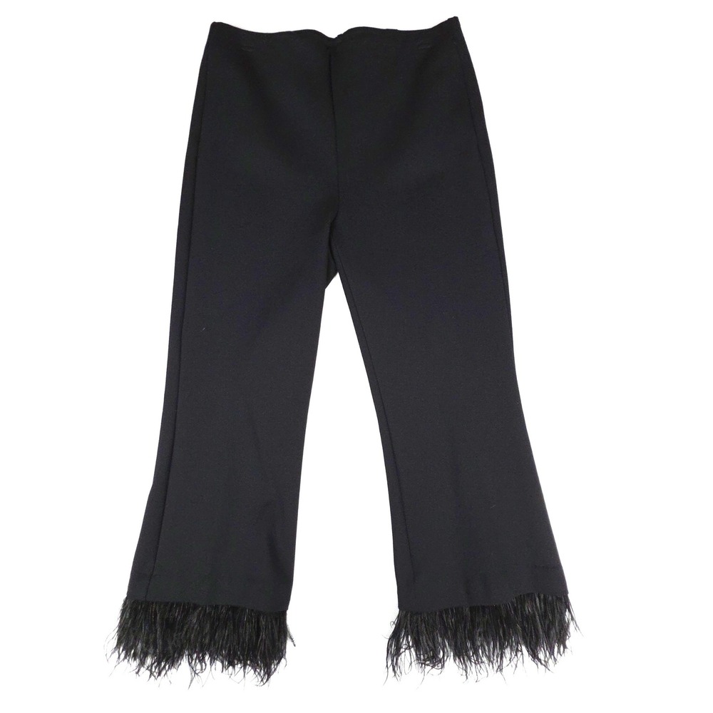 Chico's Black Feather Trim Ankle Pants Women Size 1R 8R Stretch Rayon Nylon - Picture 2 of 8